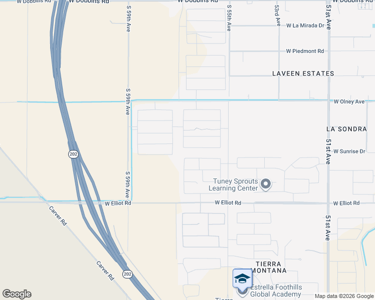 map of restaurants, bars, coffee shops, grocery stores, and more near South 55th Avenue in Phoenix