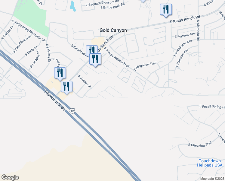 map of restaurants, bars, coffee shops, grocery stores, and more near 8910 East Shooting Star Drive in Gold Canyon