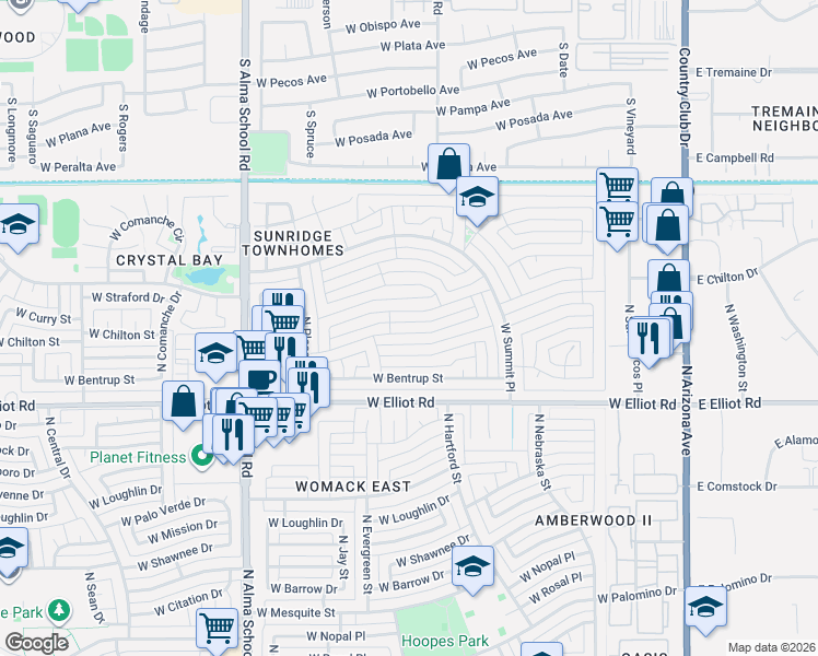 map of restaurants, bars, coffee shops, grocery stores, and more near 617 West Chilton Street in Chandler