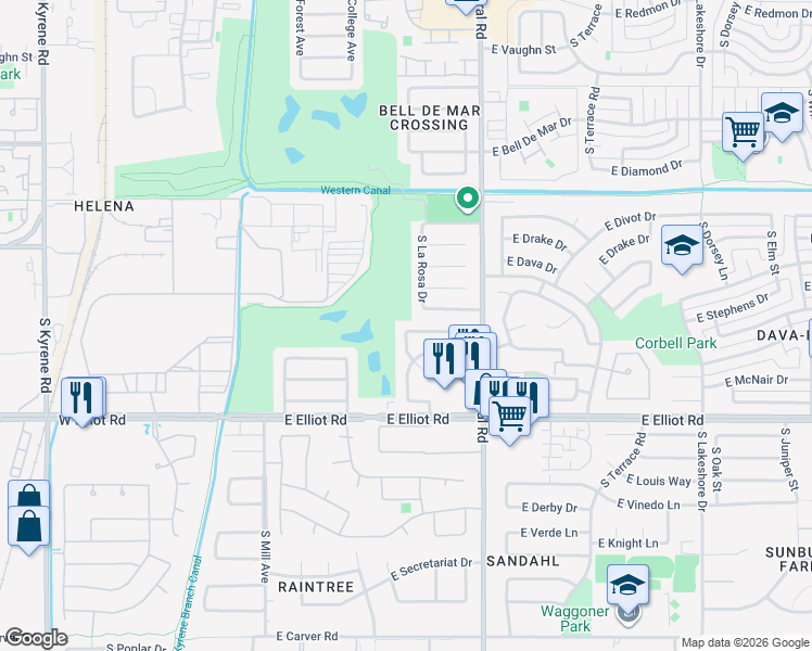 map of restaurants, bars, coffee shops, grocery stores, and more near 702 East Chilton Drive in Tempe