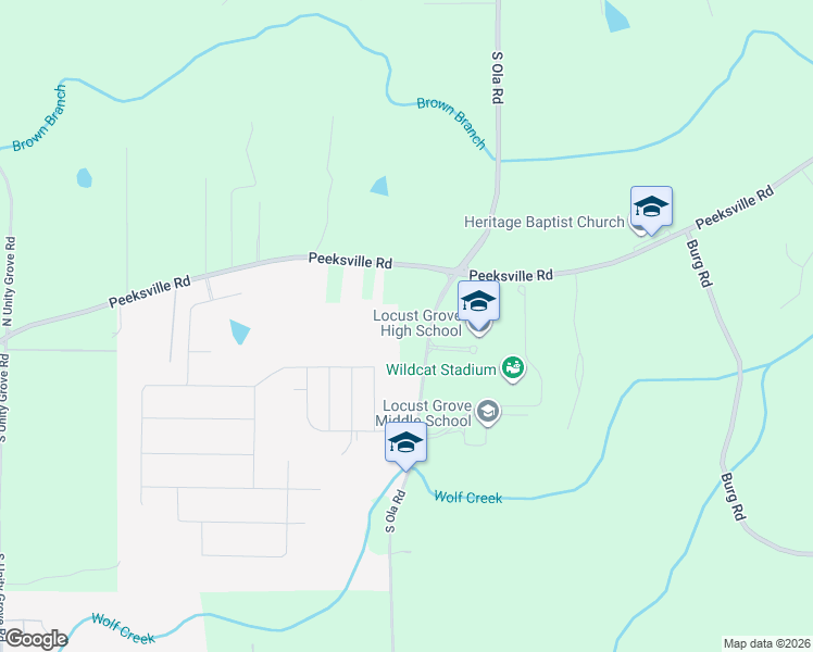 map of restaurants, bars, coffee shops, grocery stores, and more near 3238 South Ola Road in Locust Grove