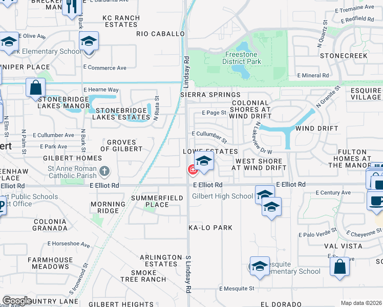 map of restaurants, bars, coffee shops, grocery stores, and more near 130 North Heritage Drive in Gilbert