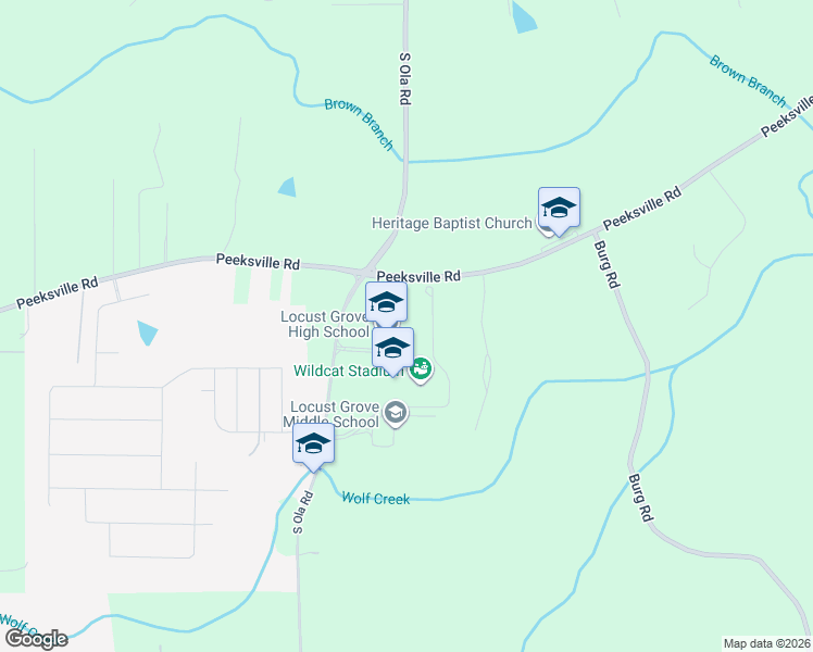 map of restaurants, bars, coffee shops, grocery stores, and more near 1649 Peeksville Road in Locust Grove