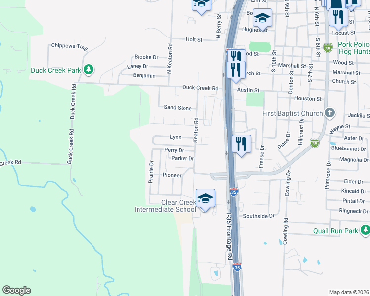 map of restaurants, bars, coffee shops, grocery stores, and more near 127 Tammy in Sanger