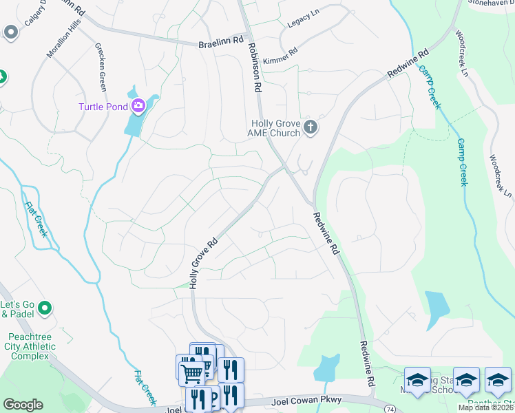 map of restaurants, bars, coffee shops, grocery stores, and more near 100 Linden Lane in Peachtree City