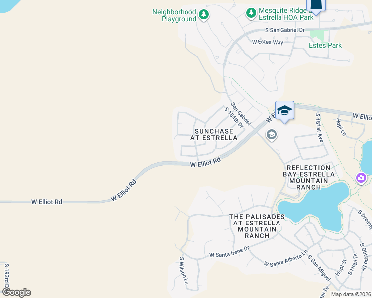 map of restaurants, bars, coffee shops, grocery stores, and more near 18619 West Western Star Boulevard in Goodyear