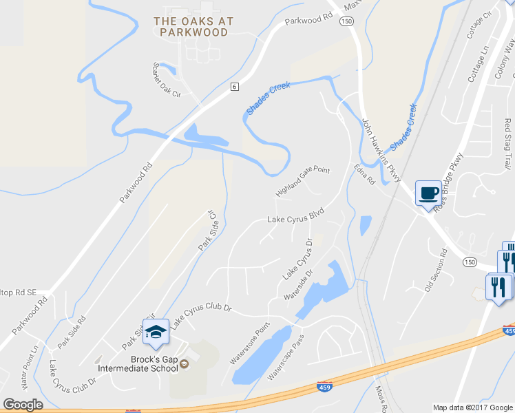 map of restaurants, bars, coffee shops, grocery stores, and more near 1547 Highland Gate Point in Hoover