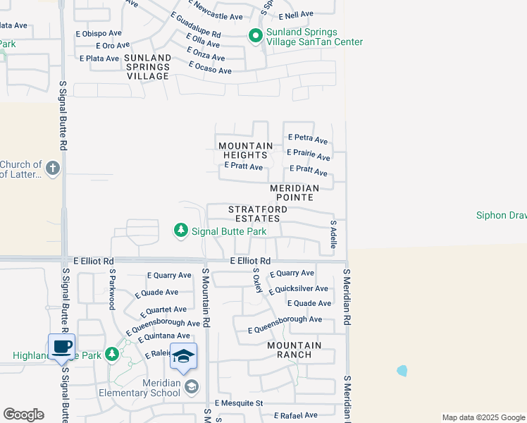 map of restaurants, bars, coffee shops, grocery stores, and more near 11337 East Persimmon Avenue in Mesa