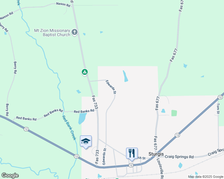 map of restaurants, bars, coffee shops, grocery stores, and more near 685 Edwards Street in Sturgis