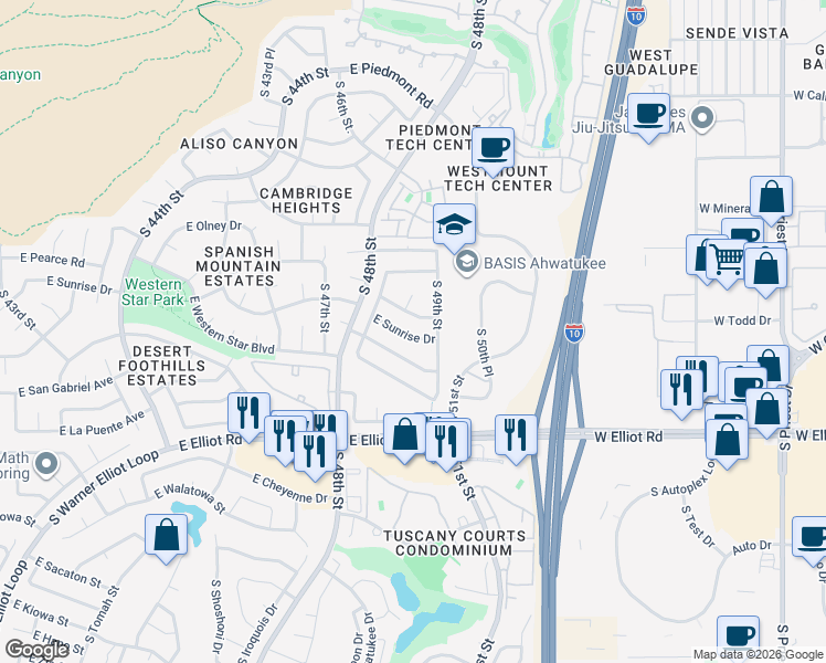 map of restaurants, bars, coffee shops, grocery stores, and more near 4834 East Sunrise Drive in Phoenix