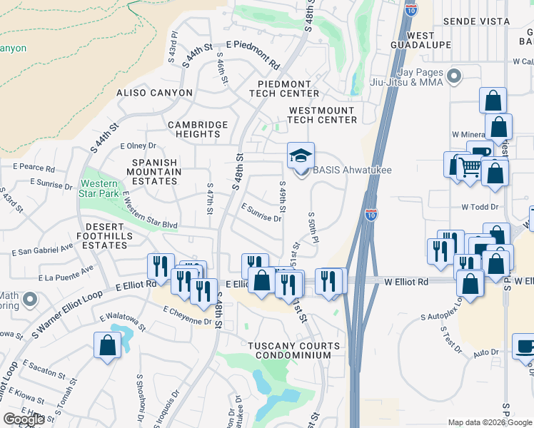 map of restaurants, bars, coffee shops, grocery stores, and more near 4834 East Sunrise Drive in Phoenix