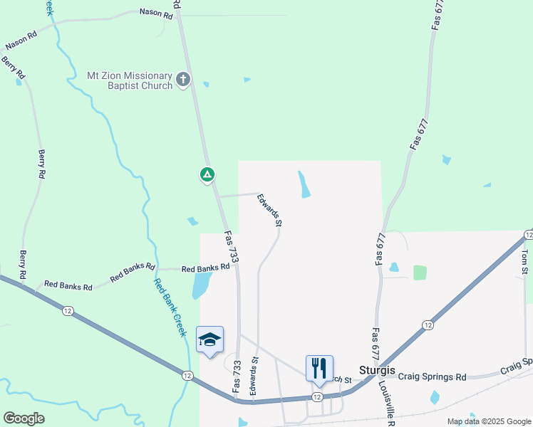 map of restaurants, bars, coffee shops, grocery stores, and more near 685 Edwards Street in Sturgis