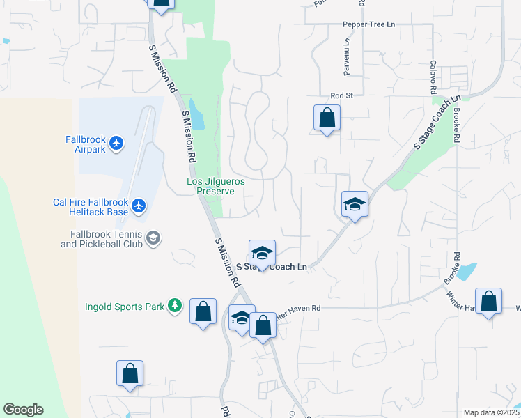 map of restaurants, bars, coffee shops, grocery stores, and more near 2194 Stone Castle in Fallbrook