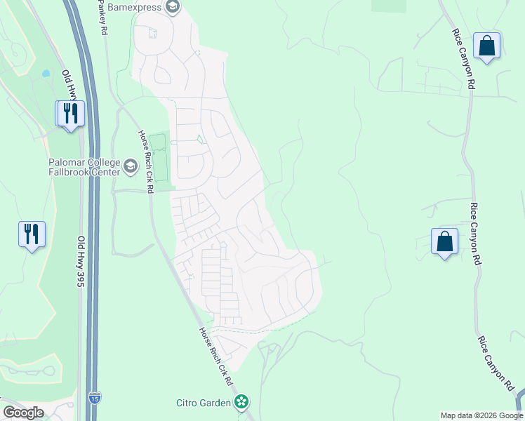 map of restaurants, bars, coffee shops, grocery stores, and more near 35335 Ponderosa Place in Fallbrook