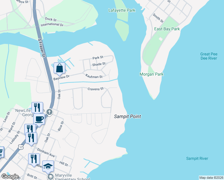 map of restaurants, bars, coffee shops, grocery stores, and more near 111 Ferry House Point in Georgetown