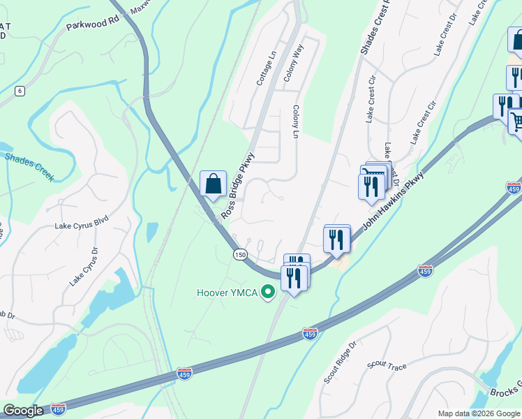 map of restaurants, bars, coffee shops, grocery stores, and more near 5530 Fawn Circle in Birmingham