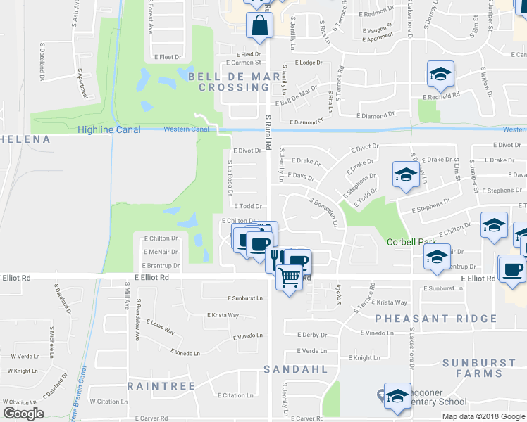map of restaurants, bars, coffee shops, grocery stores, and more near 837 East Todd Drive in Tempe