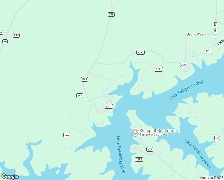 map of restaurants, bars, coffee shops, grocery stores, and more near 302 County Road 3291 in Wedowee