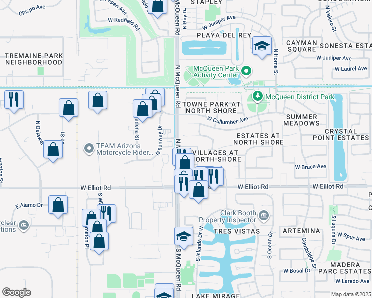 map of restaurants, bars, coffee shops, grocery stores, and more near 1563 West Windhaven Avenue in Gilbert