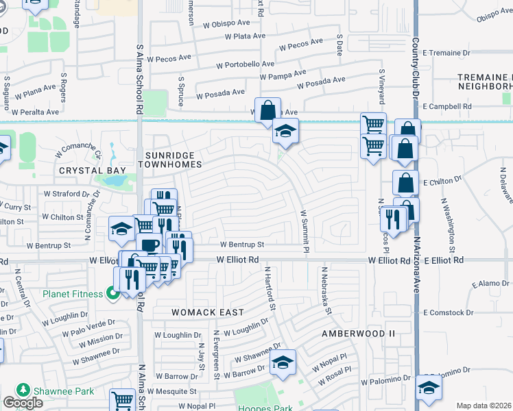 map of restaurants, bars, coffee shops, grocery stores, and more near 617 West Chilton Street in Chandler