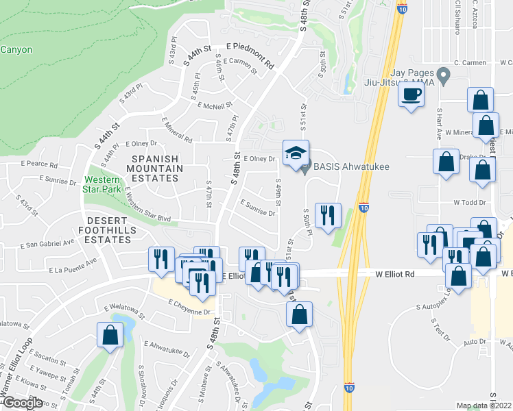 map of restaurants, bars, coffee shops, grocery stores, and more near 4834 East Sunrise Drive in Phoenix