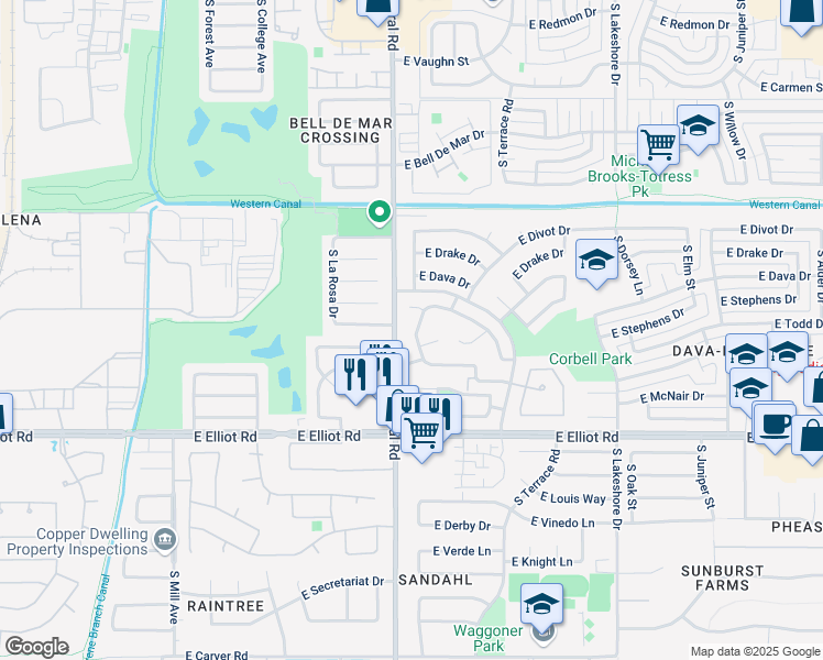 map of restaurants, bars, coffee shops, grocery stores, and more near 837 East Todd Drive in Tempe