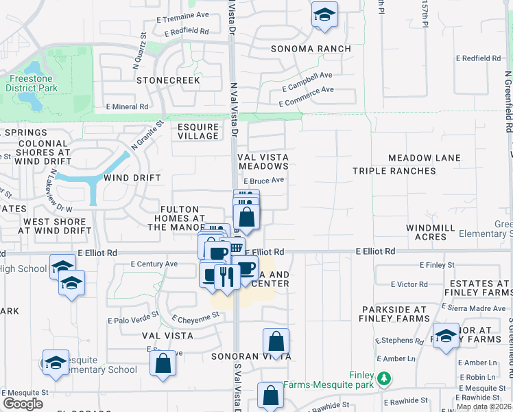 map of restaurants, bars, coffee shops, grocery stores, and more near 1658 E Linda Ln in Gilbert