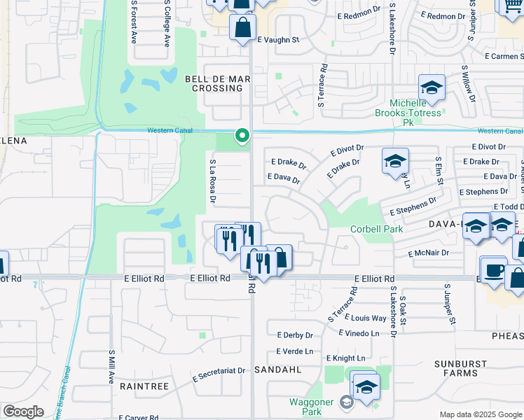 map of restaurants, bars, coffee shops, grocery stores, and more near 837 East Todd Drive in Tempe