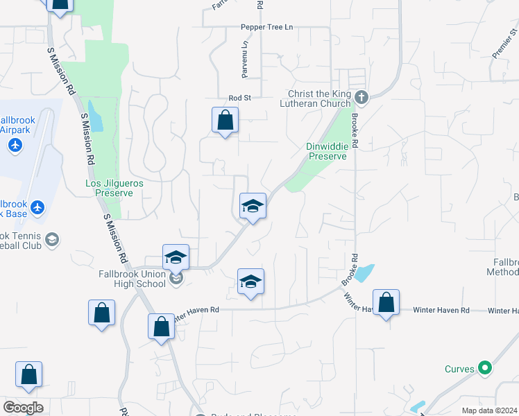 map of restaurants, bars, coffee shops, grocery stores, and more near 2204 Pomegranate Lane in Fallbrook