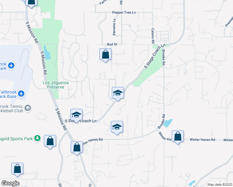 map of restaurants, bars, coffee shops, grocery stores, and more near 2204 Pomegranate Lane in Fallbrook
