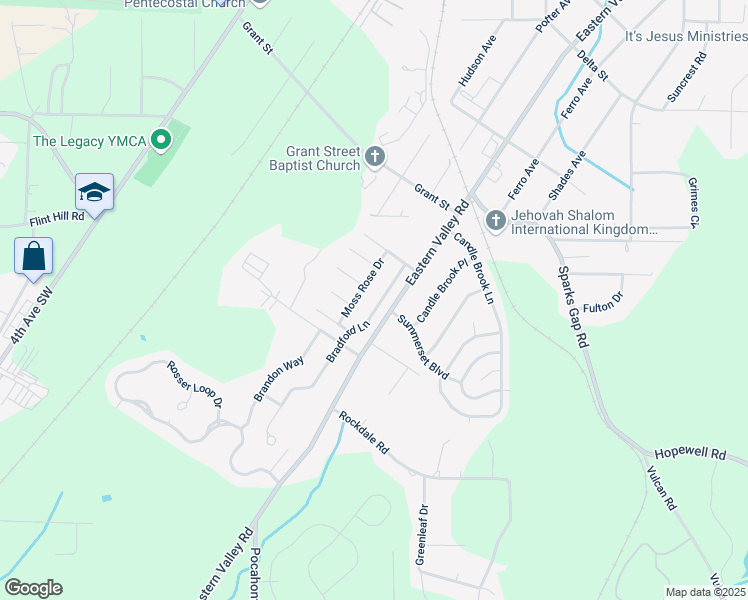 map of restaurants, bars, coffee shops, grocery stores, and more near 1680 Bradford Lane in Bessemer