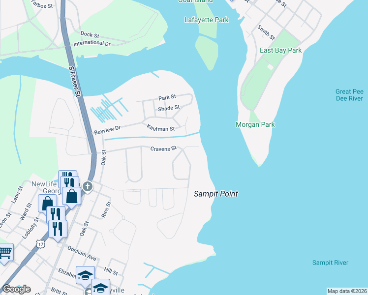 map of restaurants, bars, coffee shops, grocery stores, and more near 111 Ferry House Point in Georgetown