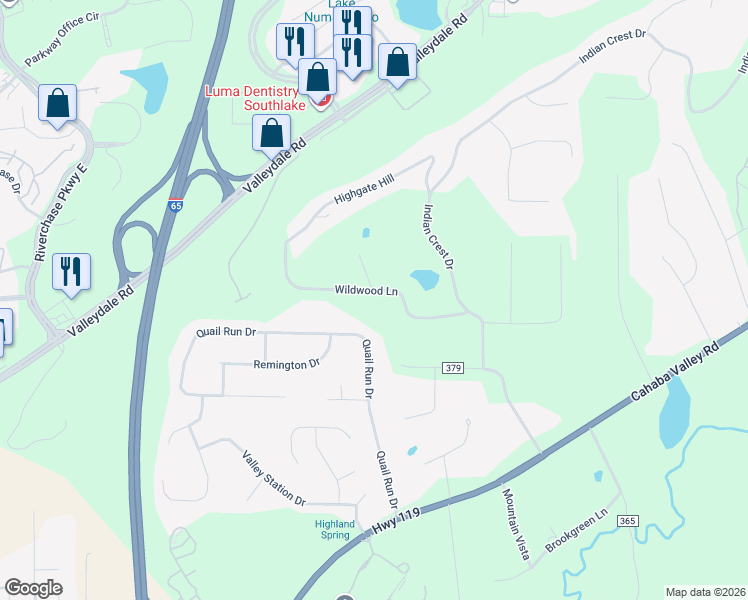 map of restaurants, bars, coffee shops, grocery stores, and more near 277 Wildwood Lane in Indian Springs Village