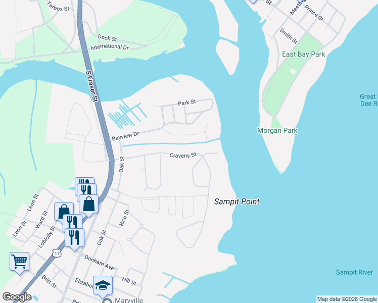 map of restaurants, bars, coffee shops, grocery stores, and more near 111 Ferry House Point in Georgetown