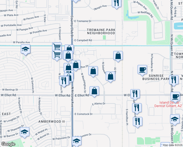 map of restaurants, bars, coffee shops, grocery stores, and more near 3240 N Colorado St in Chandler