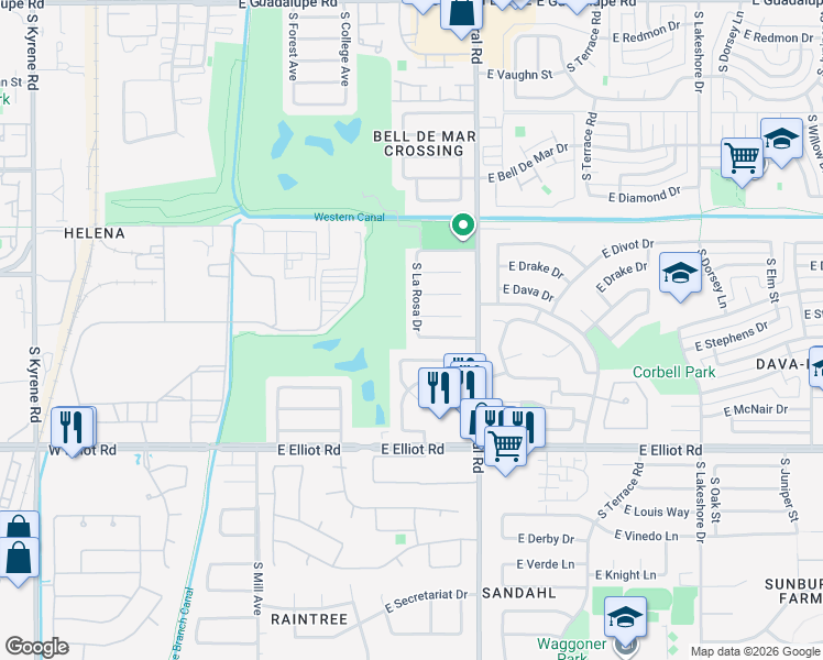 map of restaurants, bars, coffee shops, grocery stores, and more near 702 East Chilton Drive in Tempe