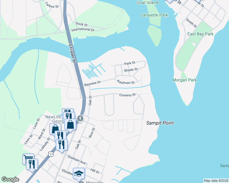 map of restaurants, bars, coffee shops, grocery stores, and more near 1461 Cravens Street in Georgetown