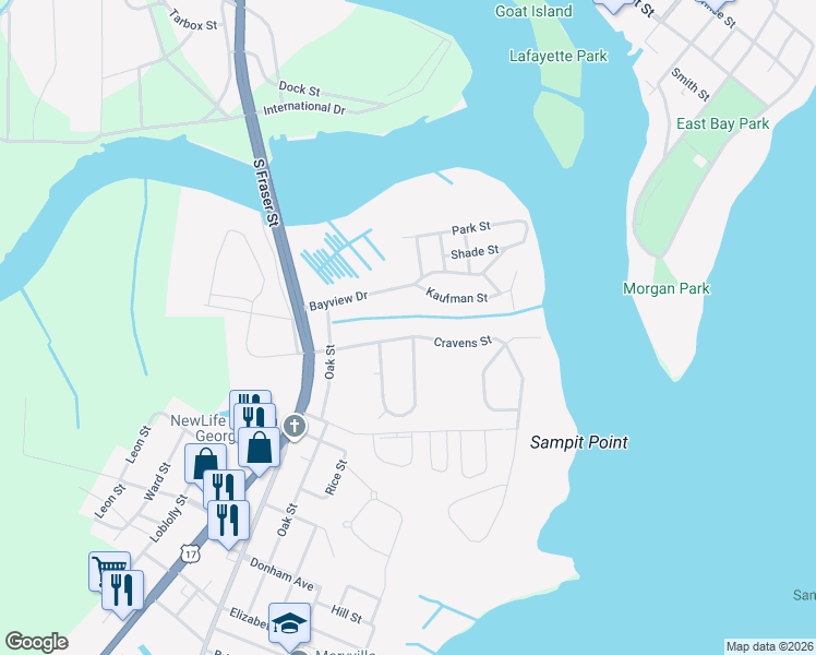 map of restaurants, bars, coffee shops, grocery stores, and more near 1461 Cravens Street in Georgetown