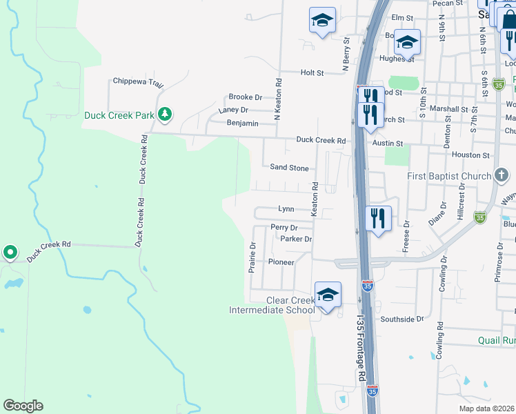 map of restaurants, bars, coffee shops, grocery stores, and more near 101 Walter in Sanger