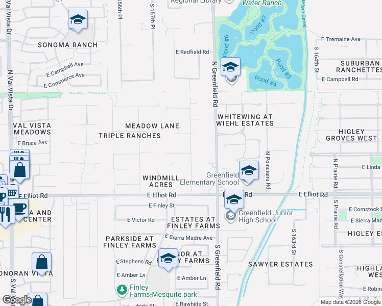 map of restaurants, bars, coffee shops, grocery stores, and more near South 159th Street in Maricopa County