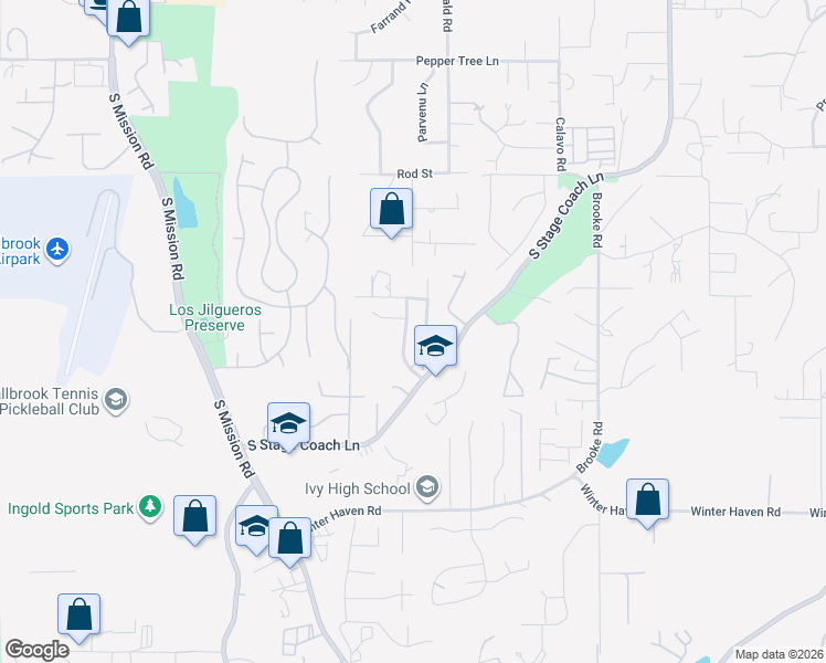 map of restaurants, bars, coffee shops, grocery stores, and more near 2162 Knollwood Avenue in Fallbrook
