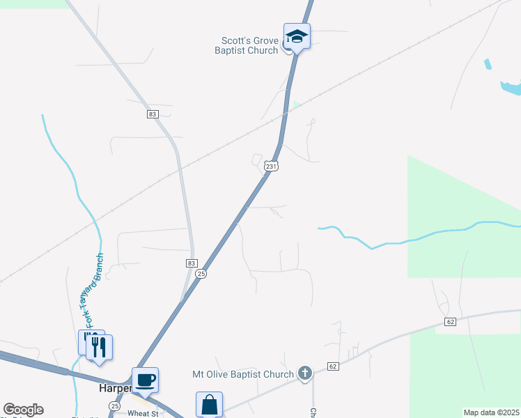 map of restaurants, bars, coffee shops, grocery stores, and more near 58 Lamplight Circle in Harpersville