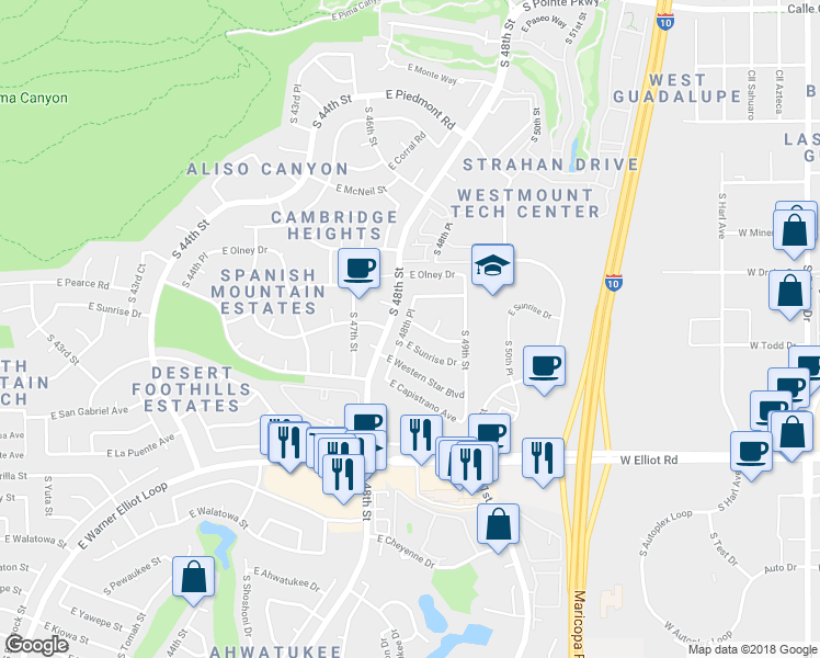 map of restaurants, bars, coffee shops, grocery stores, and more near 4817 East Desert View Drive in Phoenix