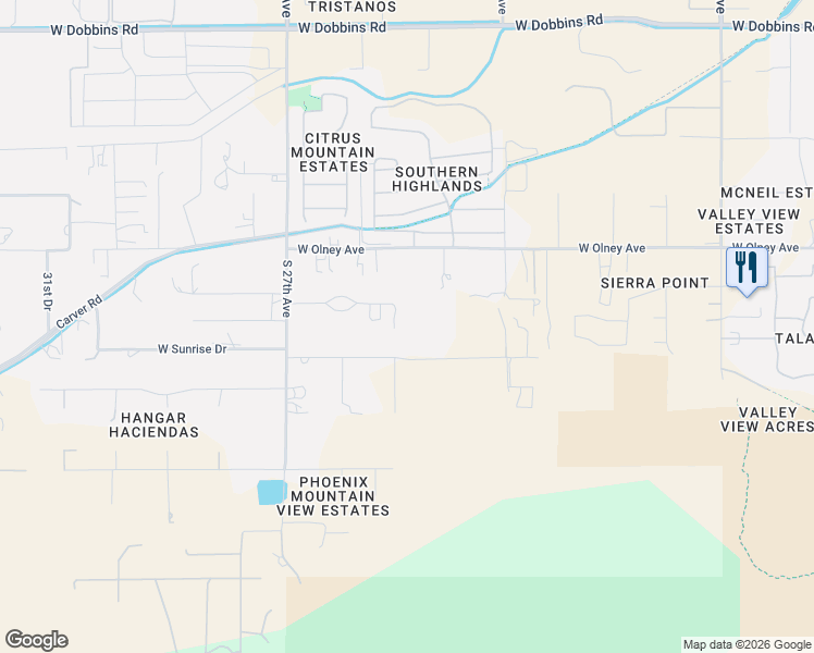 map of restaurants, bars, coffee shops, grocery stores, and more near 2500 West Lodge Drive in Phoenix