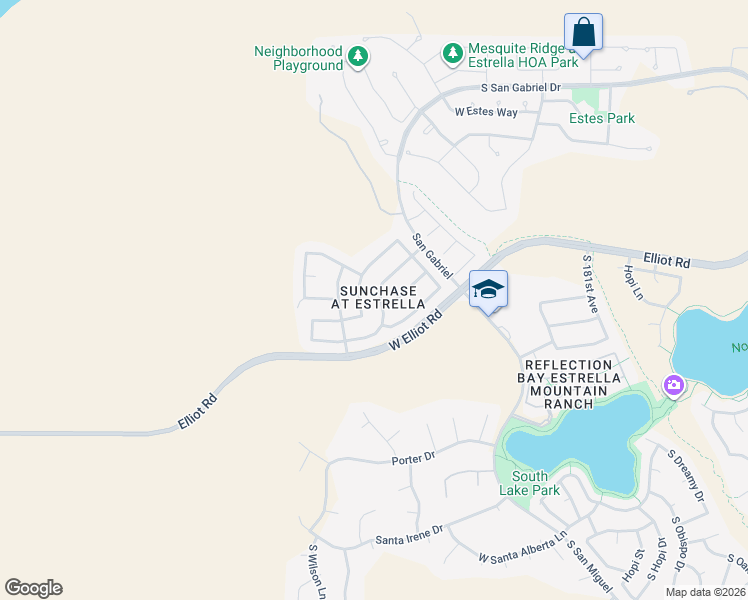 map of restaurants, bars, coffee shops, grocery stores, and more near 18555 West McNeil Street in Goodyear