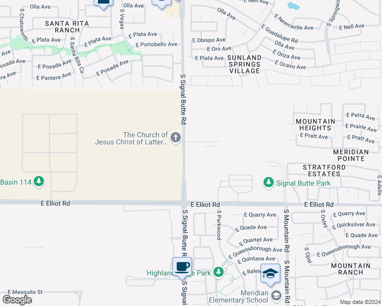 map of restaurants, bars, coffee shops, grocery stores, and more near 3361 South Signal Butte Road in Mesa