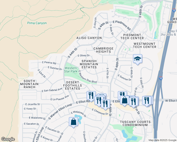 map of restaurants, bars, coffee shops, grocery stores, and more near 10210 South 45th Place in Phoenix