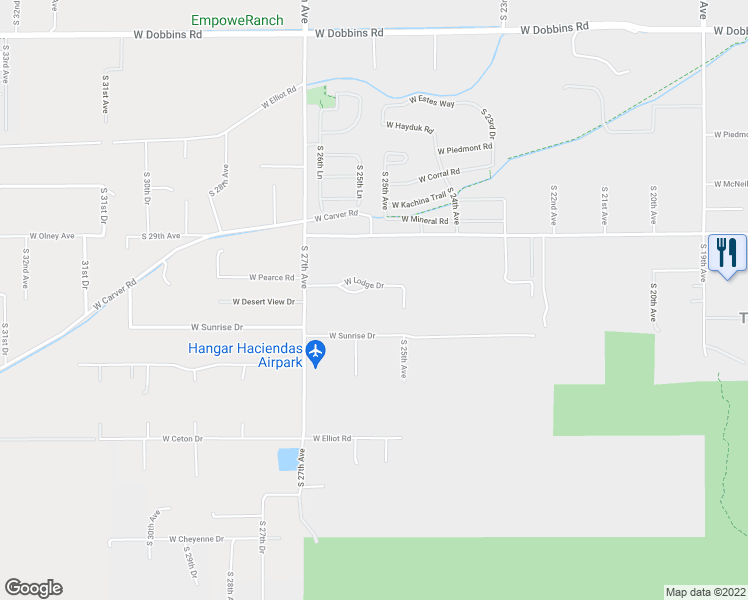 map of restaurants, bars, coffee shops, grocery stores, and more near 2525 West Lodge Drive in Phoenix