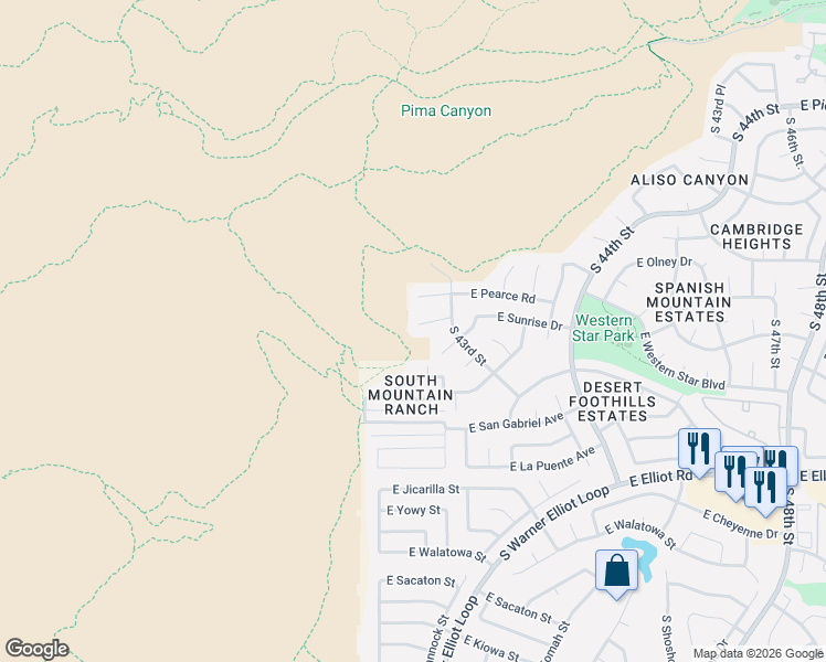 map of restaurants, bars, coffee shops, grocery stores, and more near 4212 East Desert View Drive in Phoenix