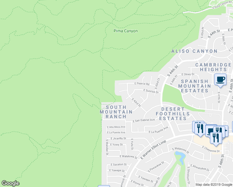 map of restaurants, bars, coffee shops, grocery stores, and more near 4212 East Desert View Drive in Phoenix
